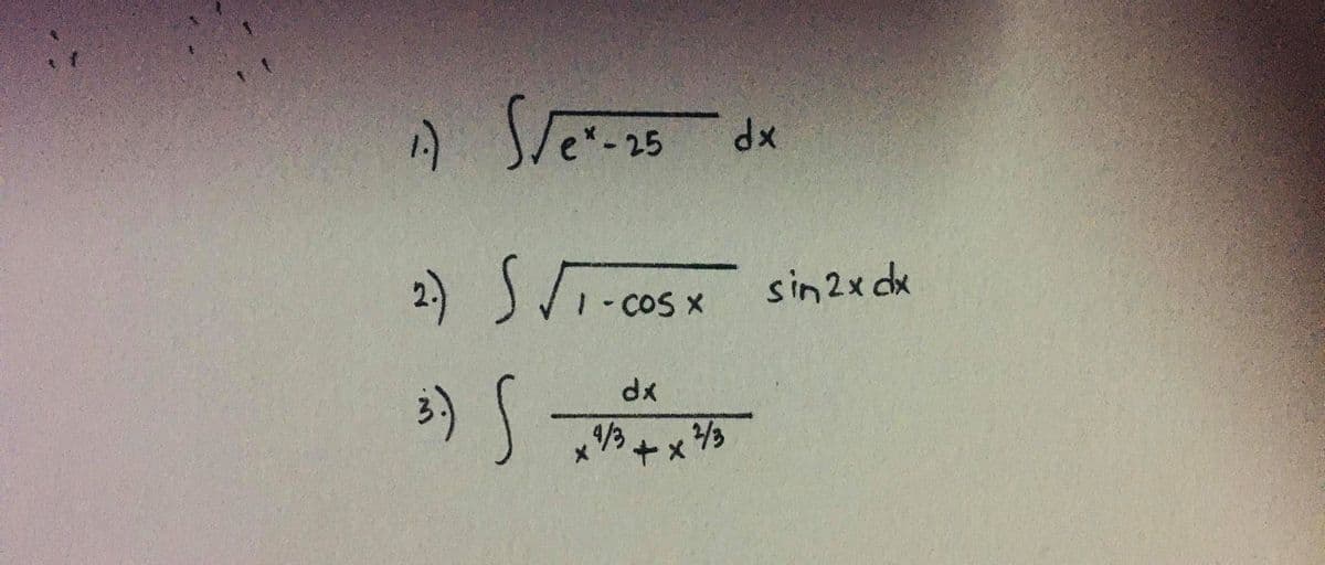 1)
2) ST-coSx
1-COS X
sin 2x dx
*+x
9/3
+x 3
