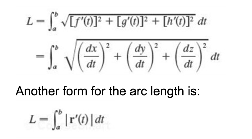 L= [ V[S@F + [g'0]* + [h'()F dt
dx\2
dy
dz
dt
dt
dt
dt
Another form for the arc length is:
