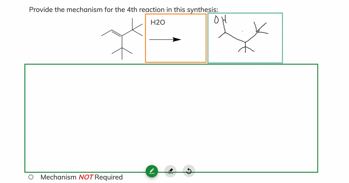 Provide the mechanism for the 4th reaction in this synthesis:
OH
H2O
Mechanism NOT Required
