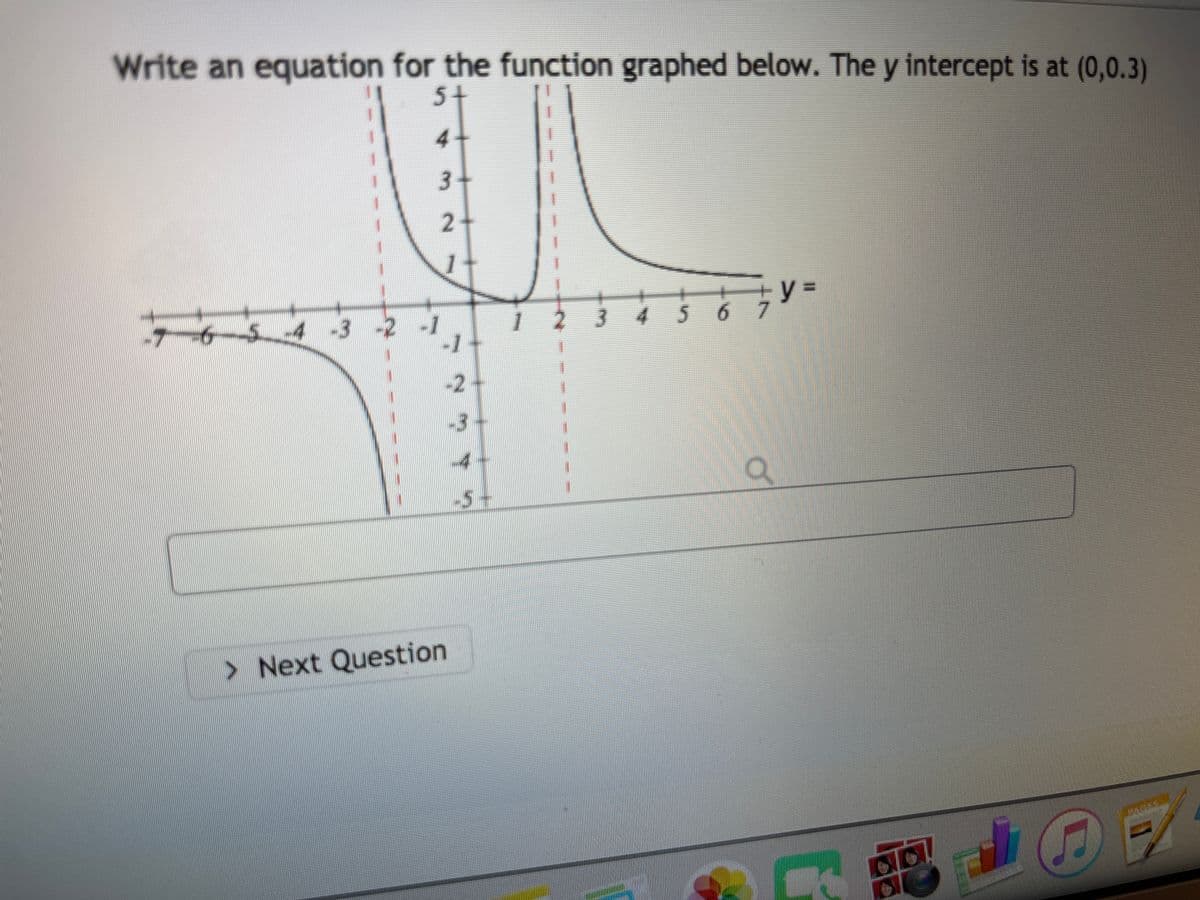 Write an equation for the function graphed below. The y intercept is at (0,0.3)
5 +
4
S
3+
2
_-4 -3 -2 -1
1
> Next Question
-2
²+²y=
1 2 3 4 567
I
a
2
O
70