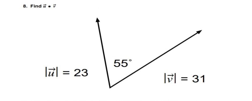 8. Find i • i
55°
lūl = 23
%3D
1회 =D 31
