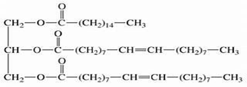 CH2-0-C-(CH2)14–CH3
CH-O-C-(CH2),-CH=CH–(CH2),-CH3
ČH,-0-C-(CH2),-CH==CH-(CH2),-CH3

