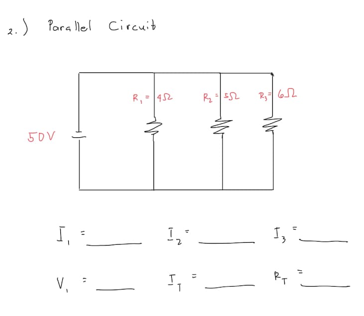 2.)
Para llel Circuit
R, = |452
R3 62
50V
I,
Is
2.
V,
