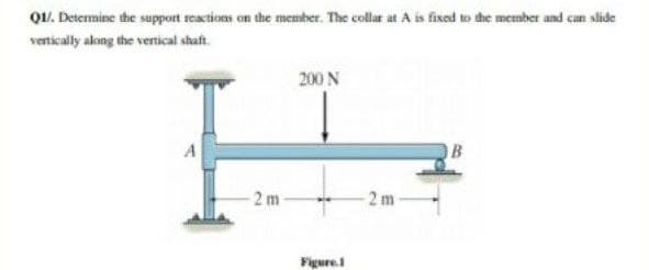 QU. Determine the support reactions on the member. The collar at A is fixed to the member and can slide
vertically along the vertical shaft.
200 N
2 m
2 m-
Figure.

