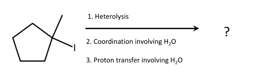 1. Heterolysis
?
2. Coordination involving H20
3. Proton transfer involving H,O
