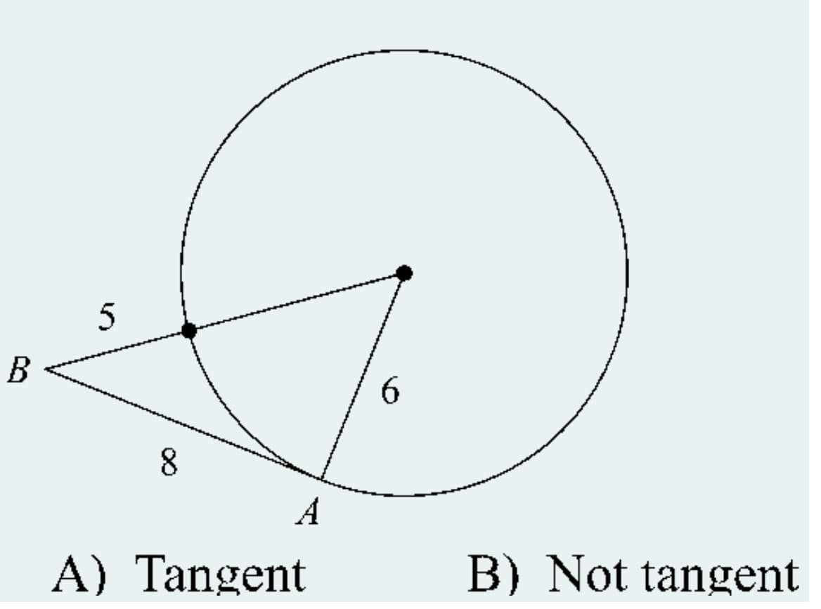 5
6.
8.
A
A) Tangent
B) Not tangent
