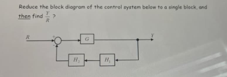 Reduce the block diagram of the control system below to a single block, and
then find ?
R
R
G
H₂
H₁