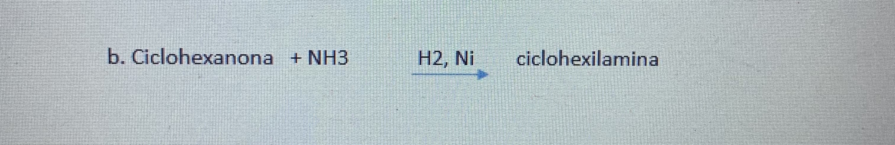 b. Ciclohexanona + NH3
H2, Ni
ciclohexilamina
