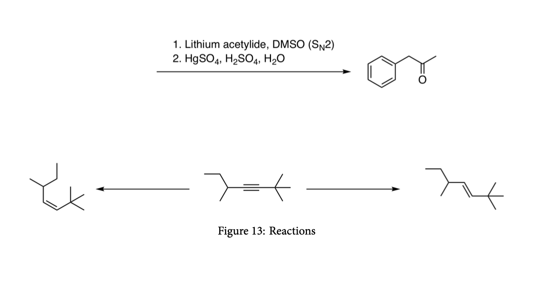 1. Lithium acetylide, DMSO (SN2)
2. HgSO4, H2SO4, H20
Figure 13: Reactions
