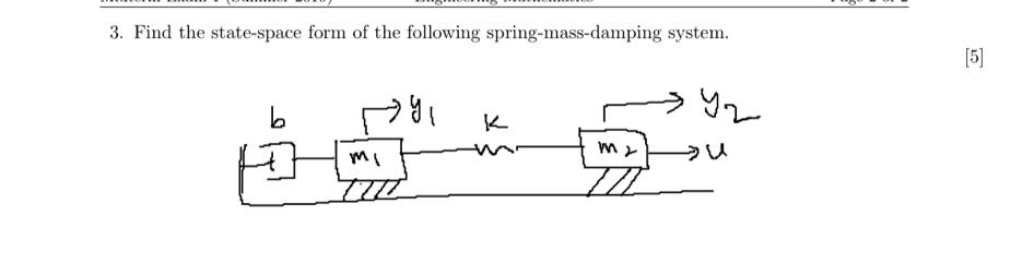 3. Find the state-space form of the following spring-mass-damping system.
[5]
K
