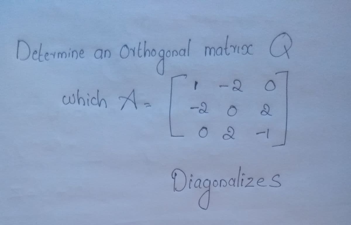 Delermine an Orthogonal matmoc
onlingual
Q
-2
cwhich A=
-2
02
lizes
Diaganatices
aliz.
