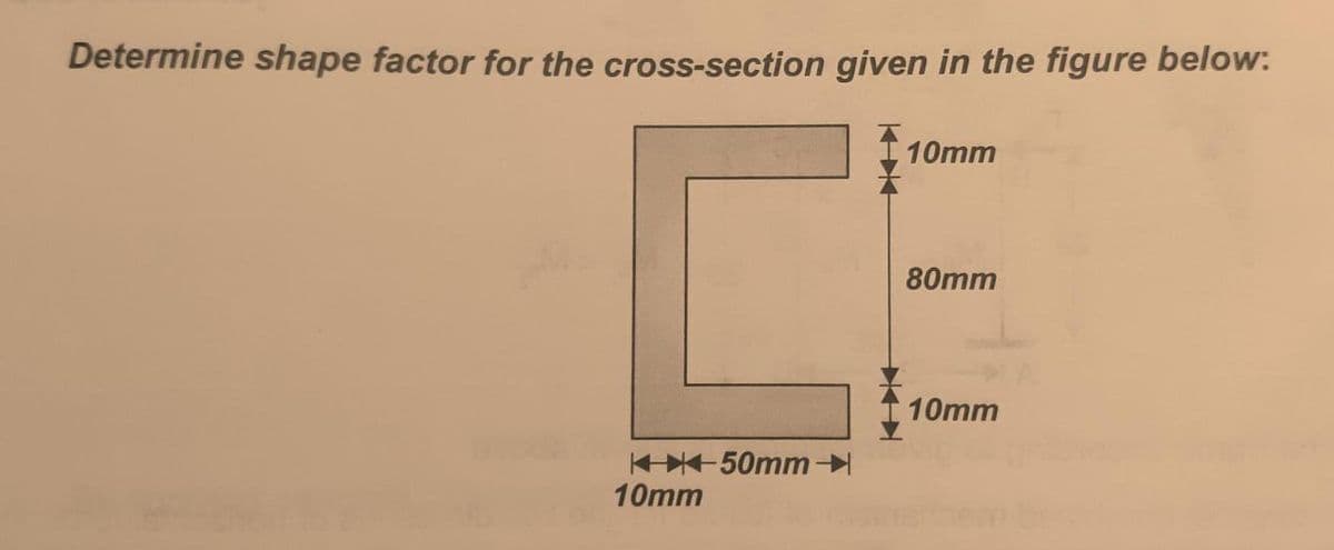 Determine shape factor for the cross-section given in the figure below:
10mm
80mm
10mm
H50mm
10mm
