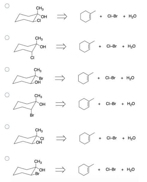 CH3
CI-Br
+ H20
OH
CH3
CI-Br + H20
HO
CH3
CI-Br
+ Hо
Br
OH
CH3
он
+ CI-Br + H20
Br
CH3
CI-Br
+ Hо
CI
OH
CH3
CHBr
+ H20
OH
Br
