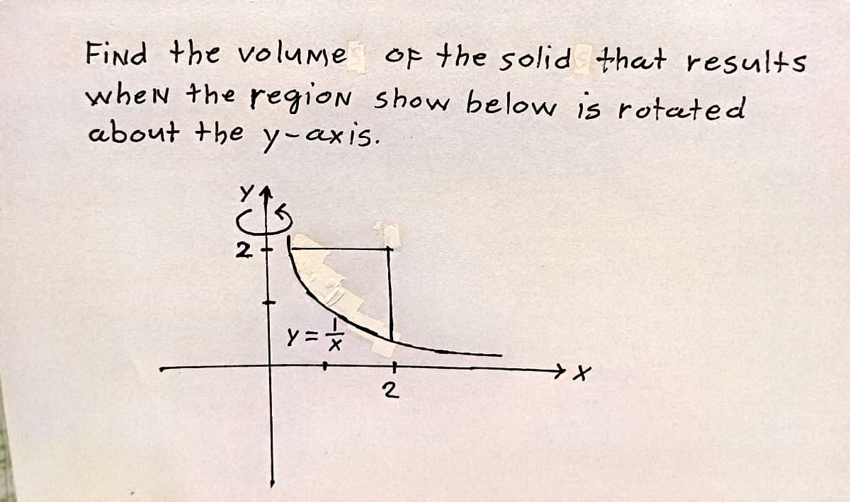 Find the volume
when the region show below is rotated
about the y-axis.
Of the solid that results
2.
+
2
