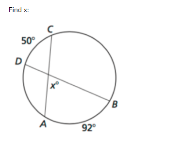 Find x:
50°
D
B
A
92°
