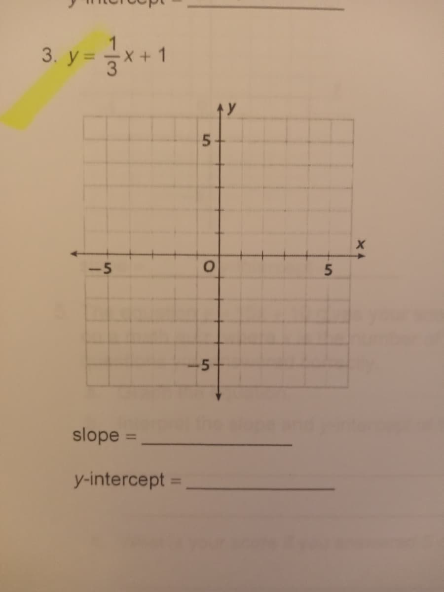3. y= *+1
-5
-5
slope =
y-intercept =
%3D
