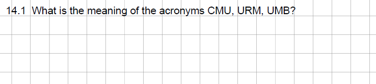 14.1 What is the meaning of the acronyms CMU, URM, UMB?