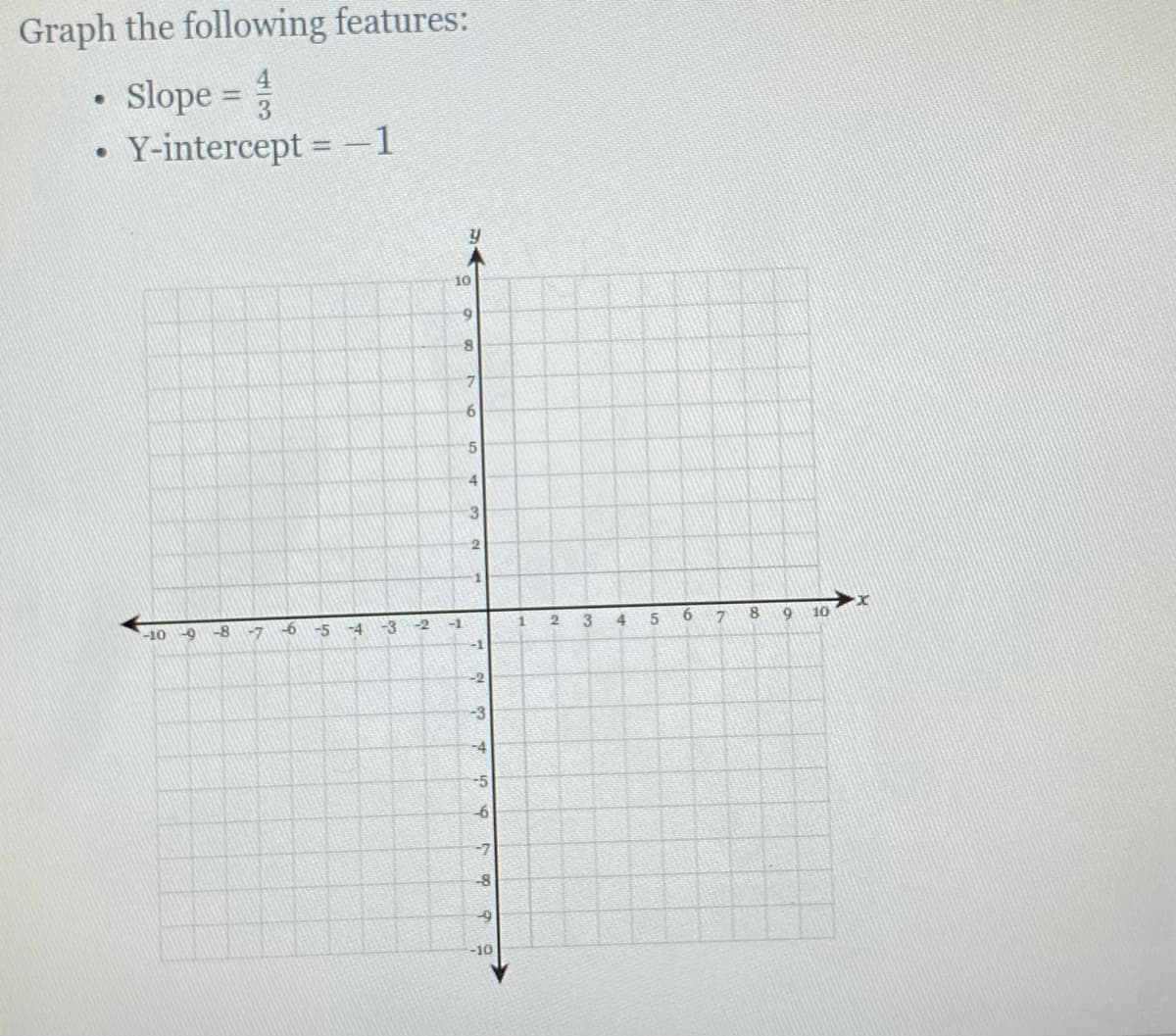 Graph the following features:
Slope =
Y-intercept = 1
10
15
4
2.
1.
-8
-6 -5 -4
-3
-1
2.
3
4.
6.
7.
8.
10
-10 -9
-7
-2
-3
-4
-7
-8
-9
-10
76
