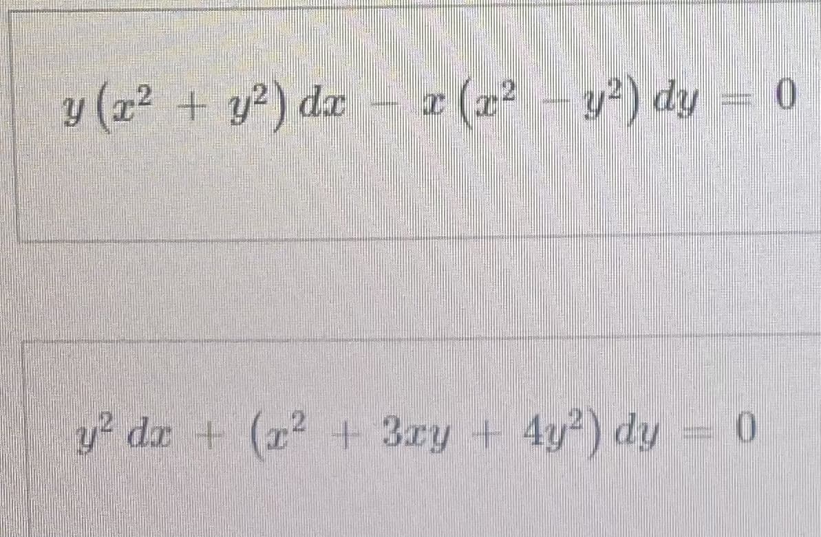 y (22 + y?) da - a (a²
y dr + (x + 3ay + 4y) dy = 0
