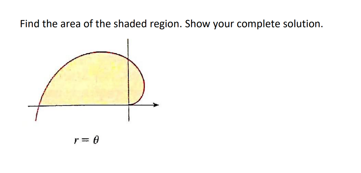 Find the area of the shaded region. Show your complete solution.
r= 0
