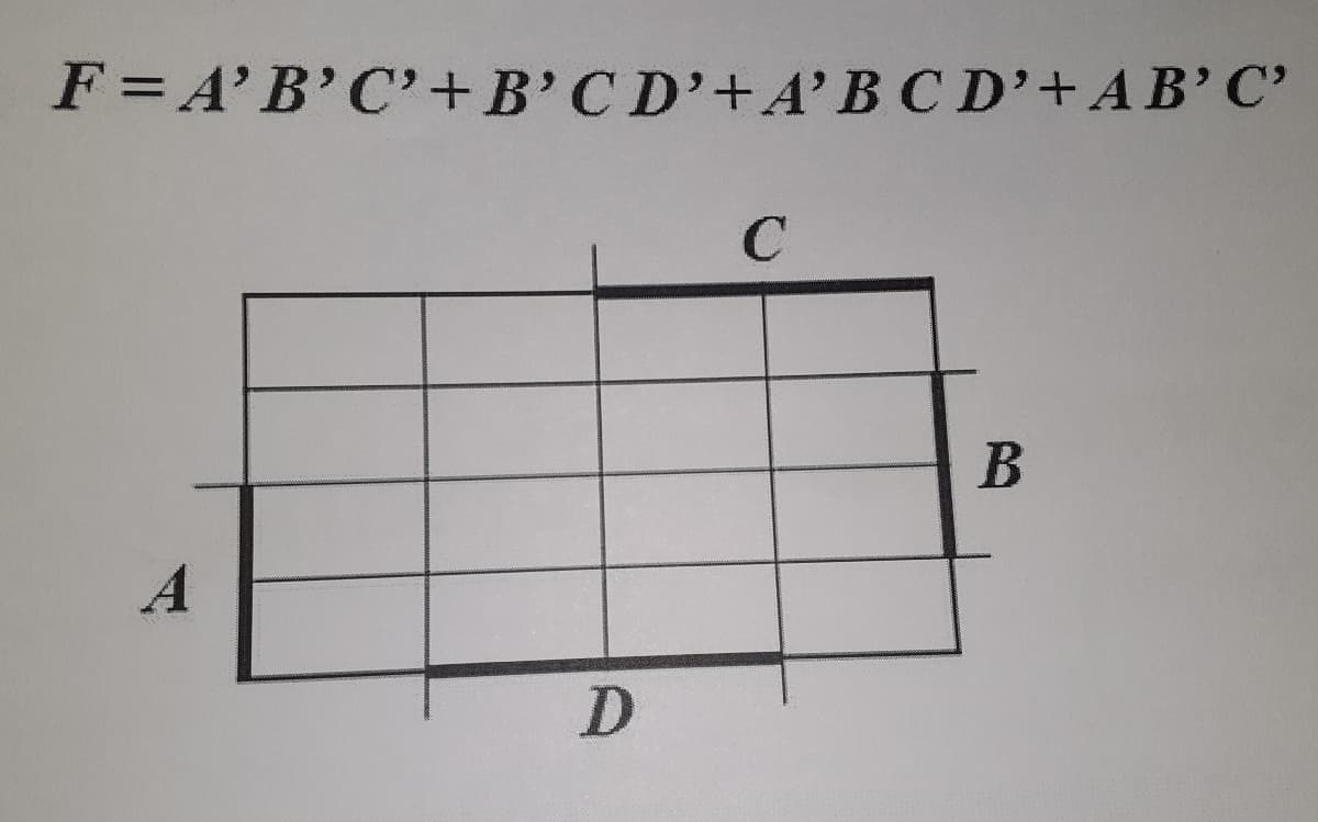 F= A'B' C'+B'CD'+A'BC D'+AB’ C'
B
