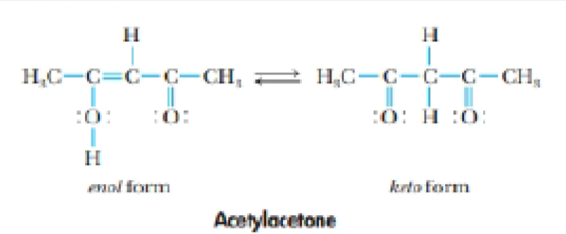 H
H,C-C=C--CH, 2 H,C-C-C-C-CH,
||
:0:
:O: H :0:
H
enol form
krta form
Acetylacetone
