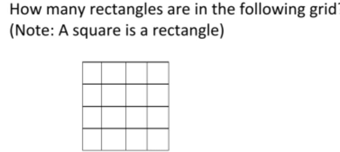 How many rectangles are in the following grid
(Note: A square is a rectangle)
