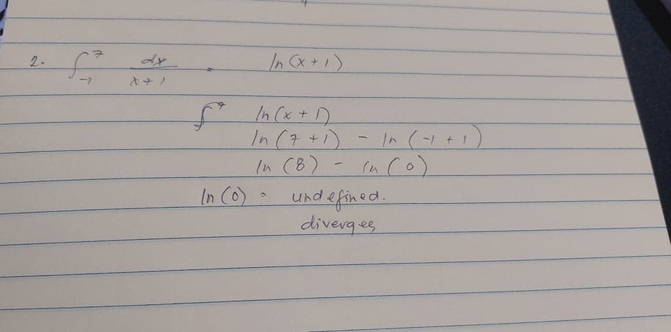 In Cx+1)
2.
-7
f In (x + D
In (7+1)
In (8)
und efined.
In (1+1
In Co) -
diverges
