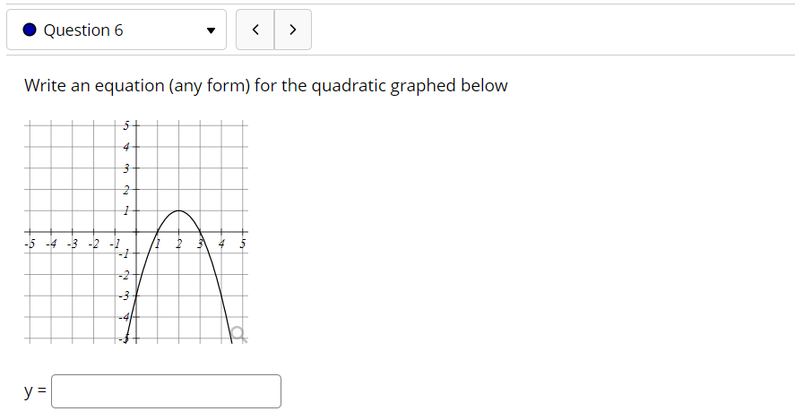 Write an equation (any form) for the quadratic graphed below
