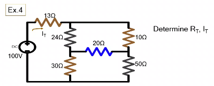 Ex.4
130
Determine RT, T
IT 240.
100
200
100V
502
300.
