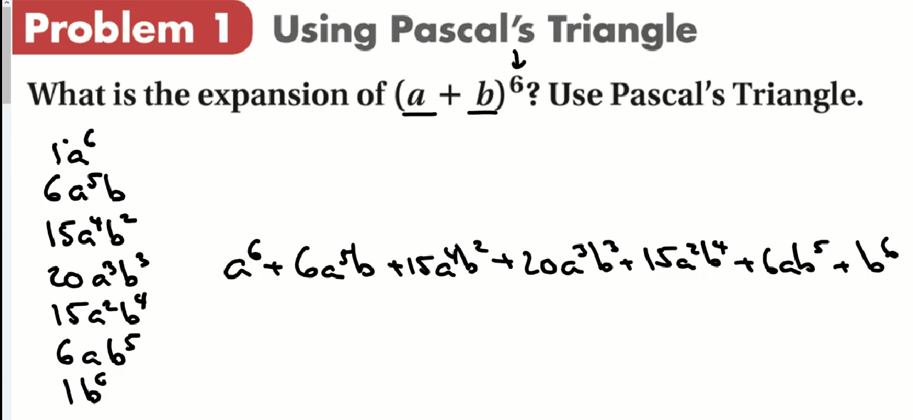 Problem 1 Using Pascal's Triangle
น
What is the expansion of (a + b)6? Use Pascal's Triangle.
Ta
Ca
Set
to
ISL
Cq6
I
+ + + + +