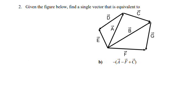 2. Given the figure below, find a single vector that is equivalent to
tw
b)
to
A
tm
B
F
-(A-F+C)
to
G