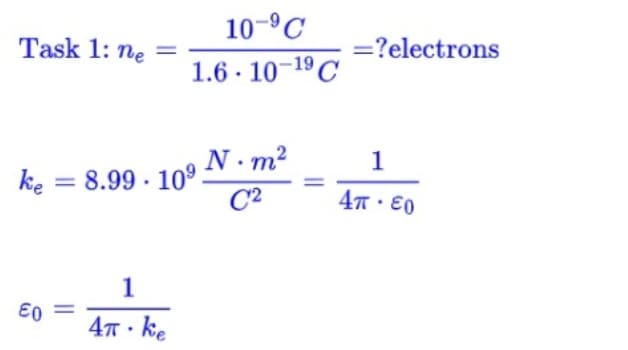 Task 1: ne =
ke
8.99-10⁹.
1
€0 = 4T ke
10-⁹C
1.6-10-1⁹ C
.
N.m²
C2
=?electrons
1
4T-E0
.