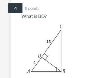 4
8 points
What is BD?
16
4
A
B

