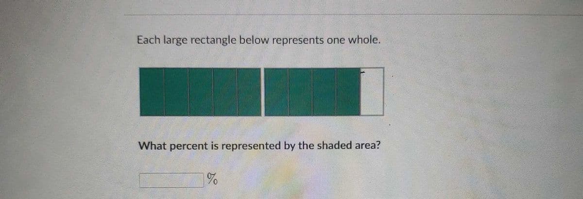 Each large rectangle below represents one whole.
What percent is represented by the shaded area?
