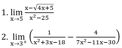 х-V4х+5
1. lim
х-5 х2-25
1
4
2. lim
х--з+ \x2+3х-18
7x2-11х-30,
