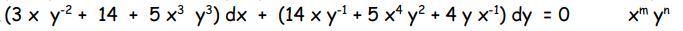 (3 x y? + 14 + 5 x³ y³) dx + (14 x y + 5 x* y? + 4 y x') dy = 0
%3D
