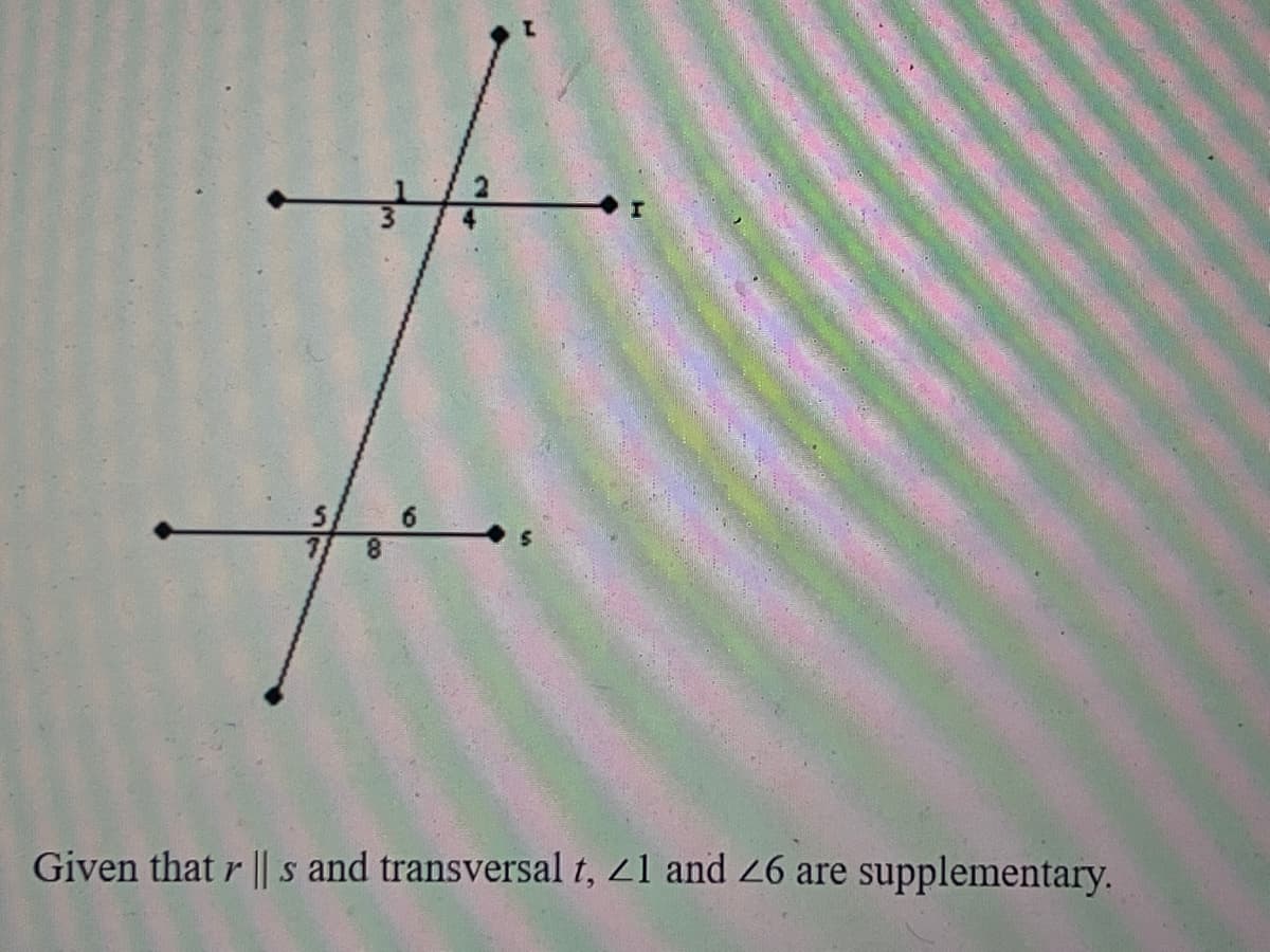 8.
Given that r || s and transversal t, 21 and 26 are supplementary.
