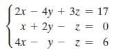 2x – 4y + 3z = 17
x + 2y - z = 0
6.
4x
y
