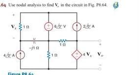 64 Use nodal analysis to find V in the circuit in Fig. Ps.64,
v, in
2,0: A
V
Figure P8 6n
