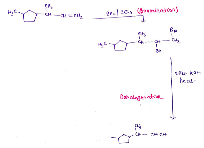 Hz C.
CH₂
・CH-CH=CH₂
Br₂/ Cola (Bromination)
Вр
CH₂₂
CH
4-o
H₂C
-
CH
1
Br
Dehalogenation
CH₂
CH
CE CH
-
CH₂
2AlC. KOH
he at