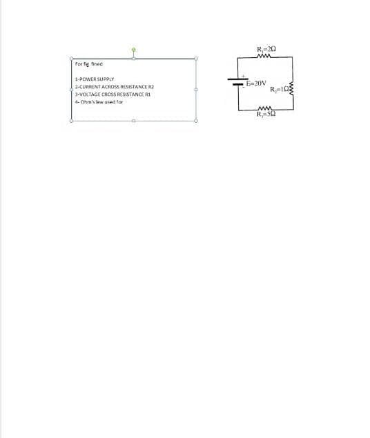 R-20
For fg fined
1-POWER SUPPLY
3-CURRENT ACROSS RESISTANCE R2
E=20V
1-VOLTAGE CROSS RESISTANCE R1
4- Ohm's iw used for
R52
