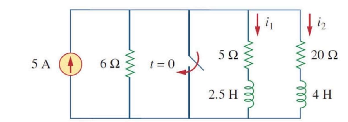 i,
12
20 Ω
5 A
6Ω
t = 0
2.5 H
4 H
all
