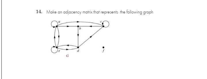 14. Make an
adjacency matrix that represents the following graph
