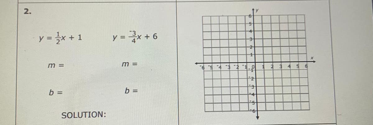 2.
y=글x + 1
y = x + 6
-군
m =
m =
b =
b =D
SOLUTION:
