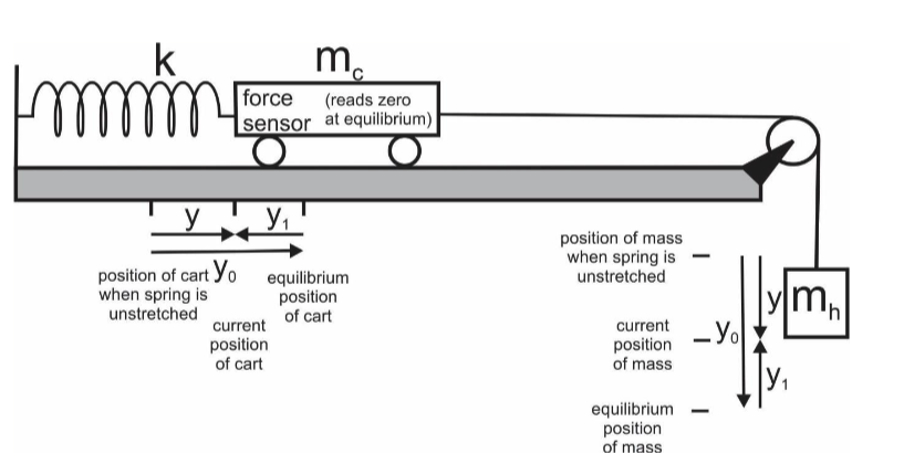 k
Imm
force
sensor at equilibrium)
(reads zero
position of mass
when spring is
unstretched
position of cart Yo
when spring is
unstretched
equilibrium
position
of cart
current
current
position
of cart
position
of mass
equilibrium
position
of mass
