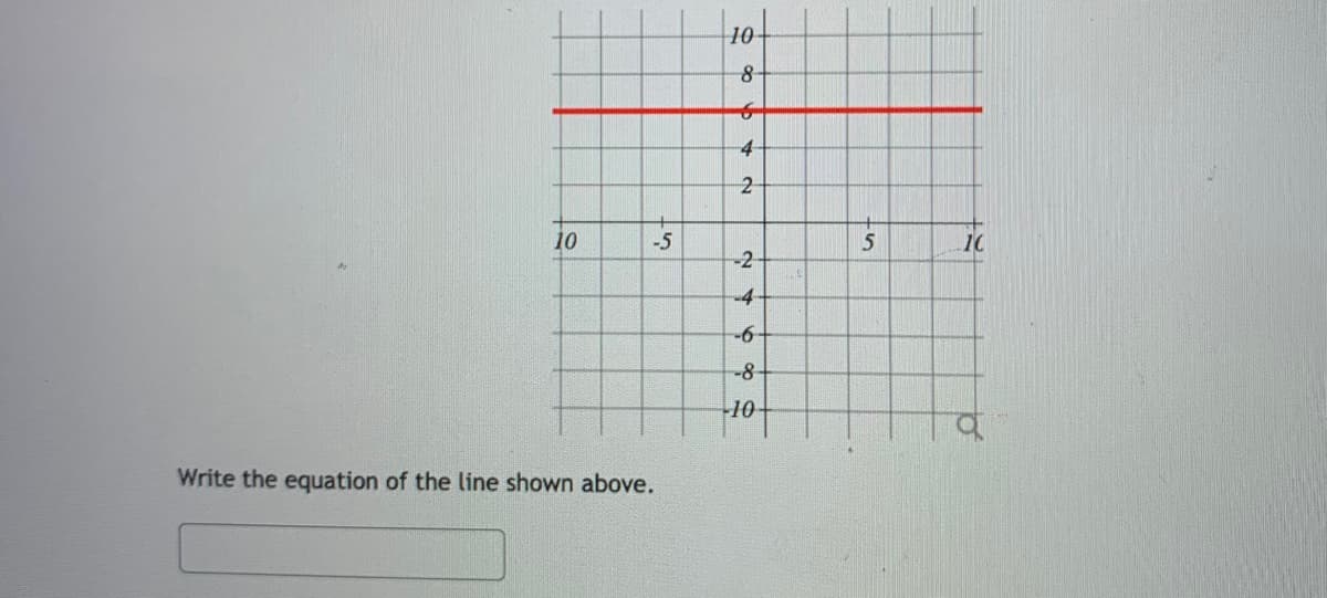 10
8-
4
10
-5
10
-2-
-4-
-6-
-8-
-10-
Write the equation of the line shown above.
