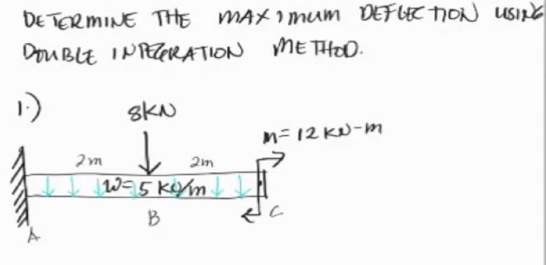 DE TERMINE THE MAXI mum DEFLET TION USINE
Dou BLE IPPZRATION METHOO.
1)
sKN
n= 12 KU-m
2m
W=5 kim
B
