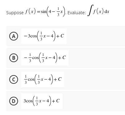 f(x) = sin 4- ). Evaluate:
n(4-).
A
- 3cos
B
cos
- C
D
3cos
