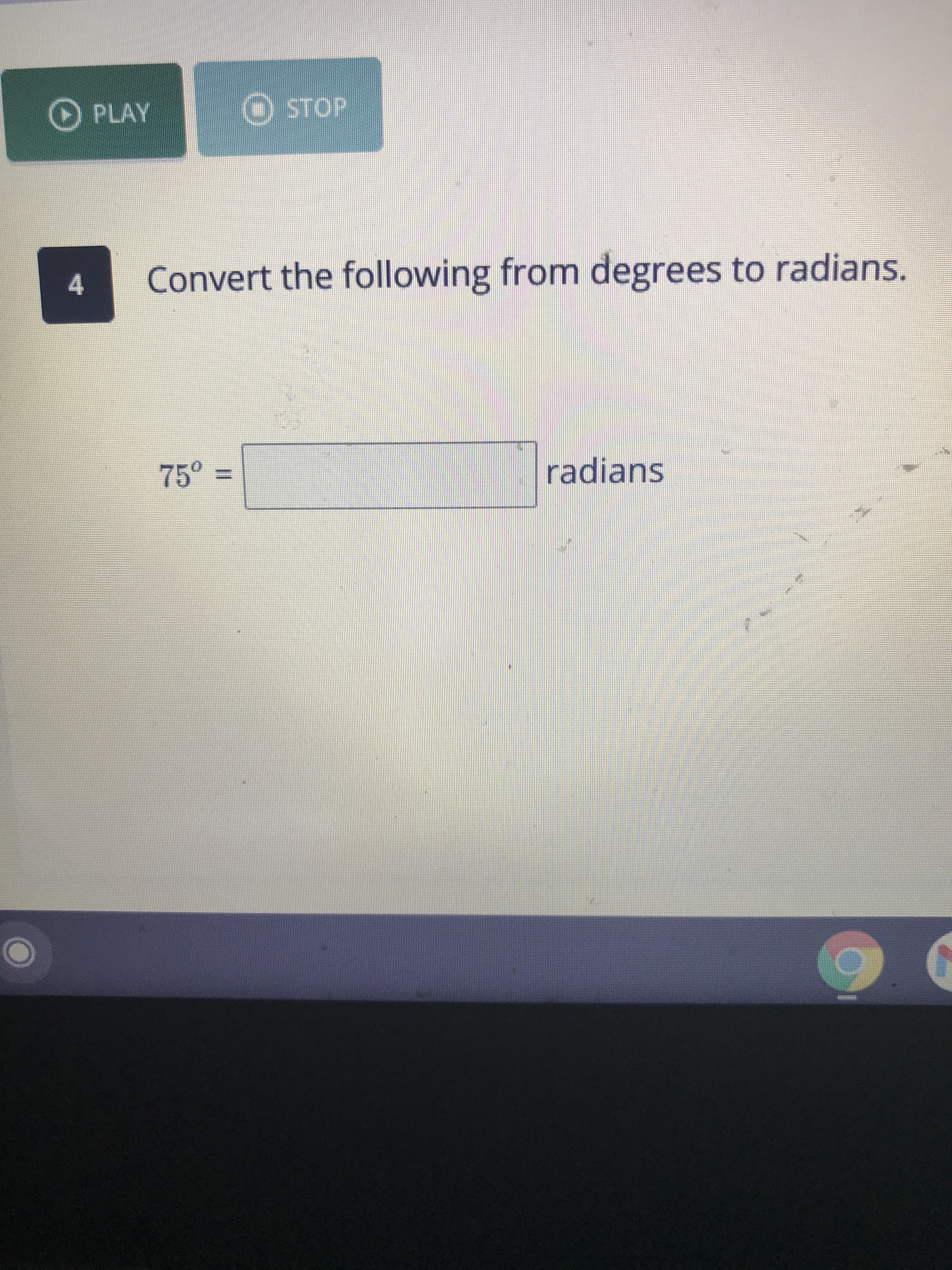 Convert the following from degrees to radians.
